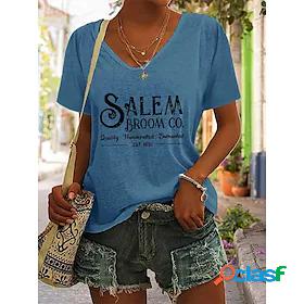 Womens T shirt Tee Green Blue Gray Print Graphic Letter