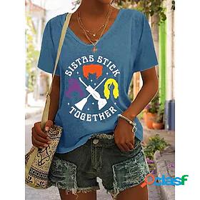 Womens T shirt Tee Green Blue Gray Print Graphic Letter