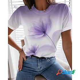 Women's T shirt Tee Green Blue Purple Print Floral Daily