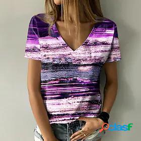 Women's T shirt Tee Green Blue Purple Print Tie Dye Casual