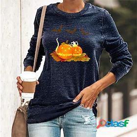 Womens T shirt Tee Green Blue Yellow Print Graphic Pumpkin