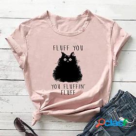 Women's T shirt Tee Green Pink Yellow Graphic Cat Casual