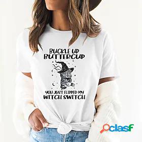 Womens T shirt Tee Green Pink Yellow Print Graphic Cat Daily