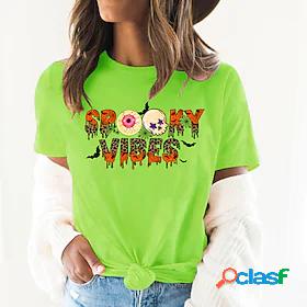 Womens T shirt Tee Green Pink Yellow Print Graphic Skull