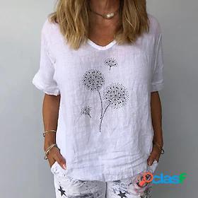 Womens T shirt Tee Light Blue Gray White Floral Flower Daily