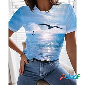 Womens T shirt Tee Light Blue Print Graphic Bird Holiday