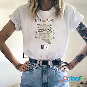 Womens T shirt Tee Pink Light Green Fuchsia Print Cat Text