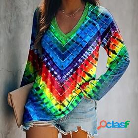 Womens T shirt Tee Rainbow Patchwork Print Rainbow Casual