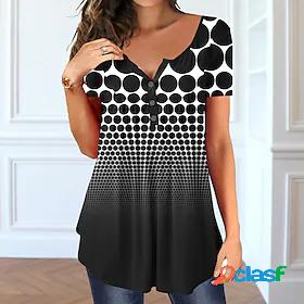 Womens T shirt Tee Tunic Black Button Print Polka Dot Casual