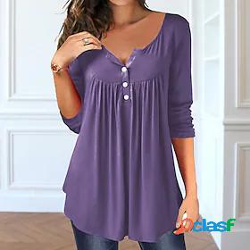 Womens T shirt Tee Tunic Green Blue Purple Button Flowing