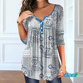 Womens T shirt Tee Tunic Green Blue Purple Button Flowing
