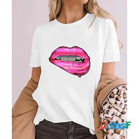 Womens T shirt Tee White Black Print Graphic Mouth Daily