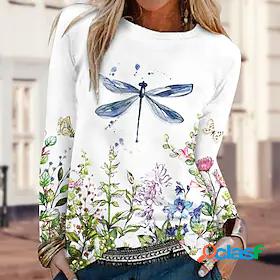 Womens T shirt Tee White Print Animal Floral Casual Weekend