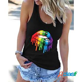 Women's Tank Top Gray White Black Racerback Print Rainbow