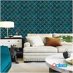 carta da parati geometrica smeraldo/blu zaffiro/oro buccia e