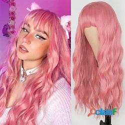 parrucche sintetiche lunghe parrucche da donna rosa mix con
