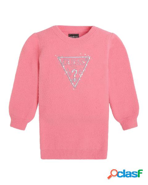 Abito rosa in maglia effetto spugna con logo triangolo
