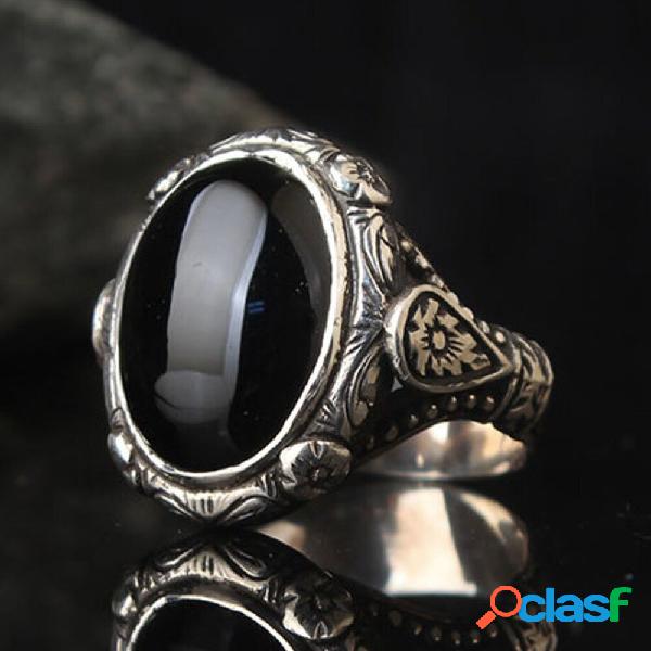 Anello inciso in lega di pietre preziose nere da uomo, moda