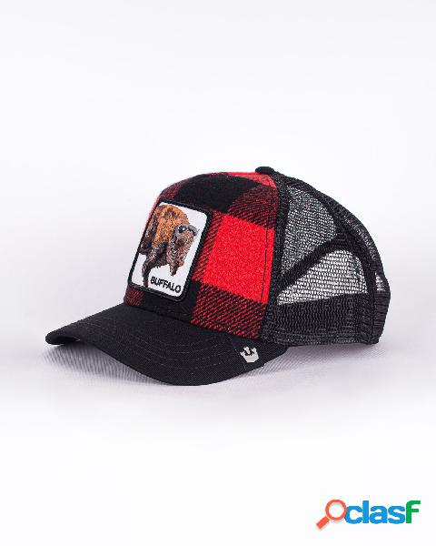 Berretto Red Buff trucker in tessuto buffalo check con patch