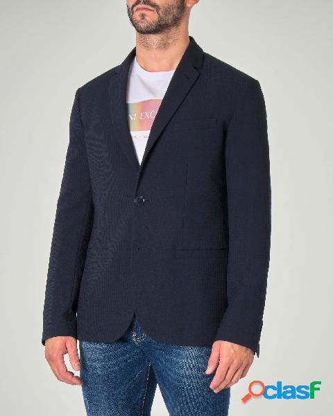 Blazer blu a due bottoni in tessuto stretch micro disegno