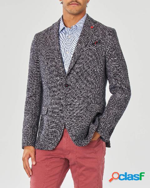 Blazer blu in cotone micro fantasia effetto melange