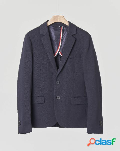 Blazer blu in cotone micro piquè con revers classico e