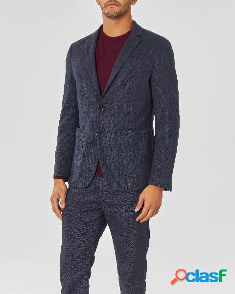 Blazer principe di Galles blu in jersey di cotone e viscosa