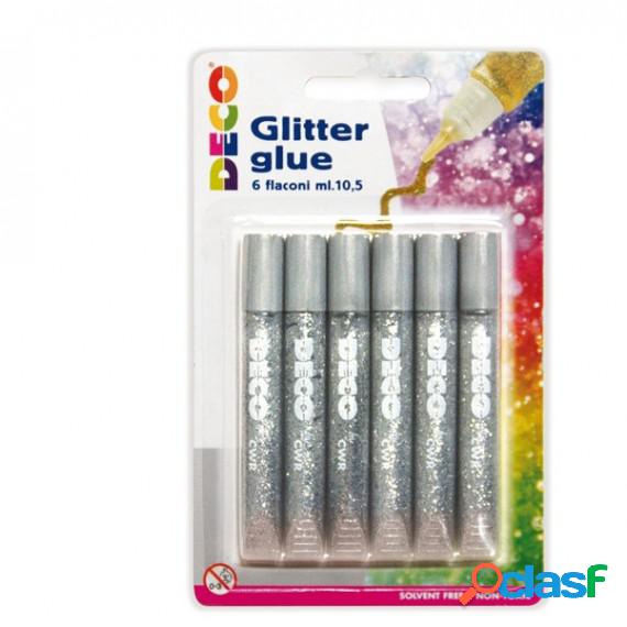 Blister colla glitter - 10,5 ml - argento - Deco - conf. 6