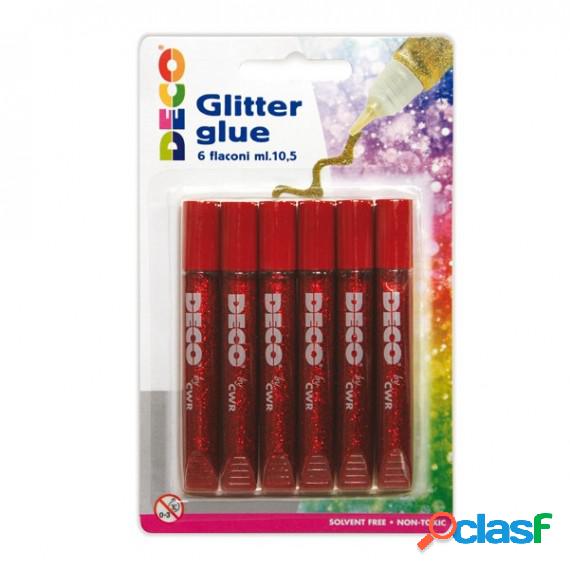 Blister colla glitter - 10,5 ml - rosso - Deco - conf. 6