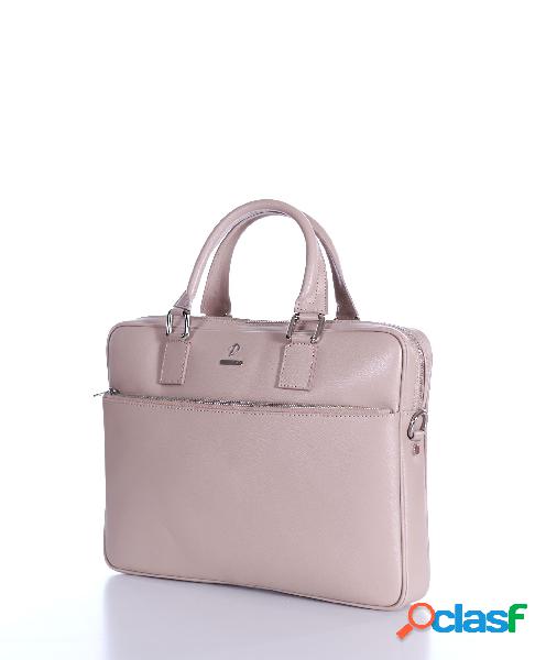 Borsa Ventiquattrore In Pelle Di Vitello Beige Saffiano