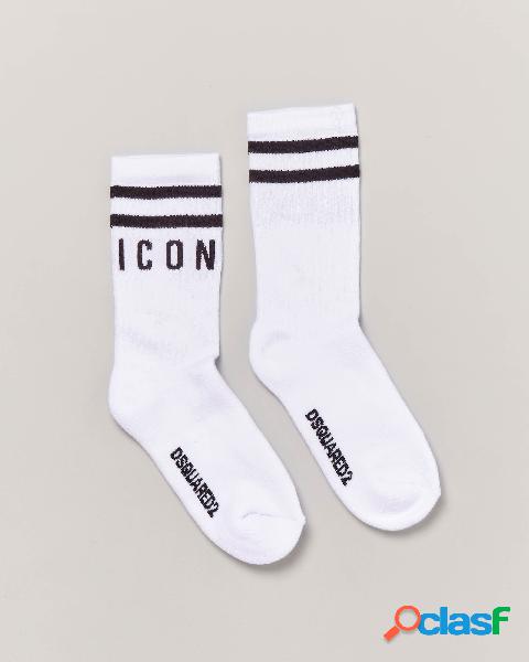 Calzini bianchi in spugna di cotone con scritta logo ICON