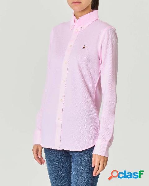 Camicia Oxford in maglia di cotone rosa con logo ricamato