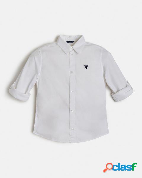 Camicia bianca in cotone stretch con logo triangolo 10-16