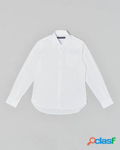 Camicia bianca in popeline di cotone stretch con taschino e