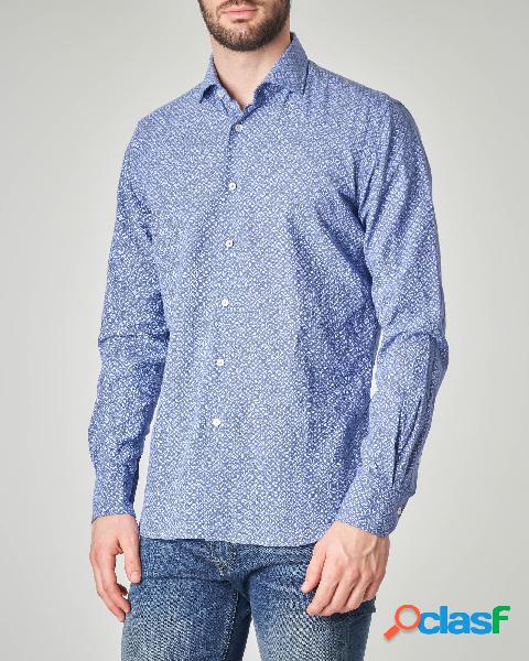 Camicia blu indaco in misto lino