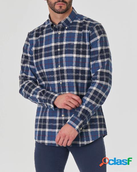 Camicia check button down blu e indaco con taschino