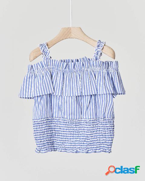 Camicia in cotone a righine azzurre e bianche con spalline e