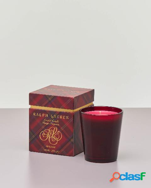 Candela con vaso in vetro rubino e oro in confezione tartan