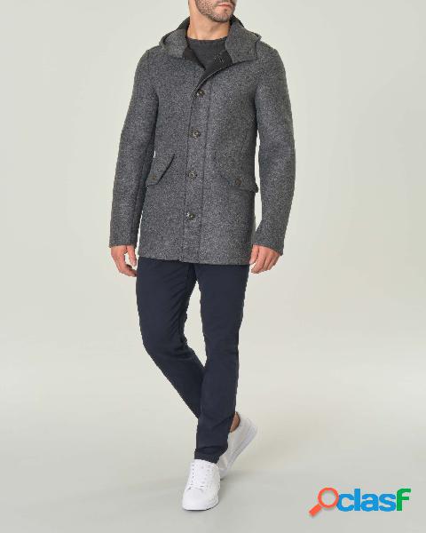 Cappottino grigio in panno di lana con cappuccio