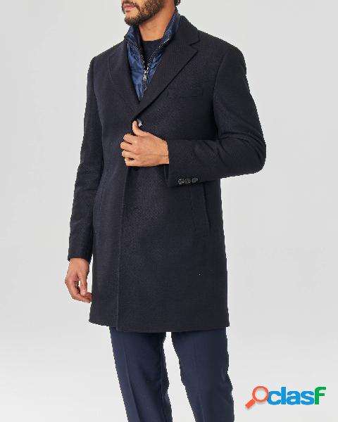 Cappotto Nadim blu in lana micro armatura con davantino
