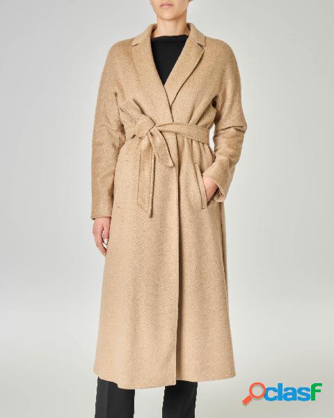 Cappotto a vestaglia in cashmere e cammello con cintura in