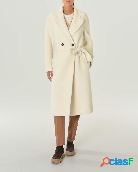 Cappotto bianco a vestaglia in beaver di alpaca e lana con