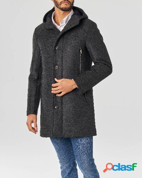 Cappotto grigio antracite in panno di lana cotta con