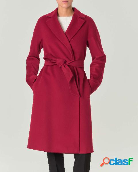 Cappotto rosso in pura lana vergine con ampio scollo a rever