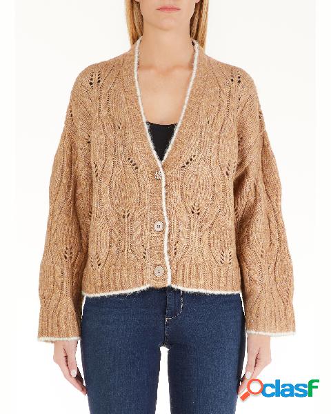 Cardigan color cammello oversize in misto lana e alpaca