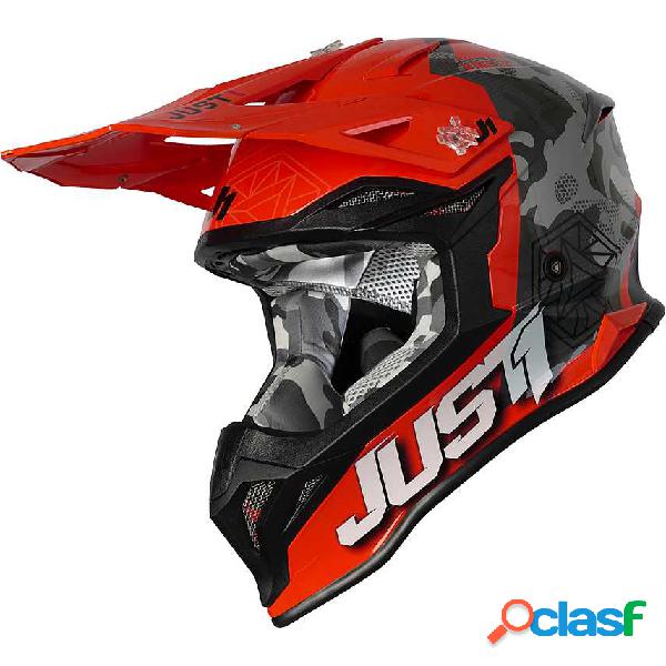 Casco cross Just1 J39 KINETIC Camo Grigio Rosso Fluo Arancio