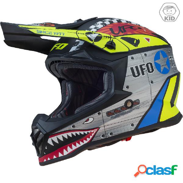 Casco cross bambino UFO Bomber Boy Grigio Rosso Giallo Blu