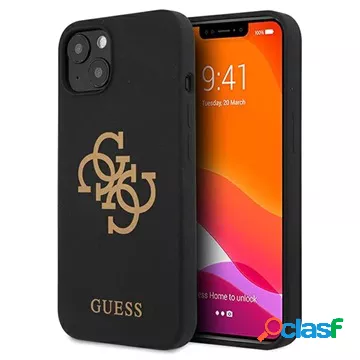 Custodia Guess per iPhone 13 con logo 4G in silicone - nera