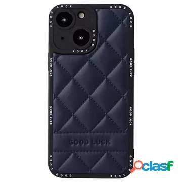 Custodia Ibrida Good Luck Rhombic Grid per iPhone 14 - Blu