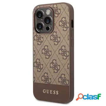 Custodia Ibrida Guess 4G Stripe per iPhone 14 Pro - Marrone